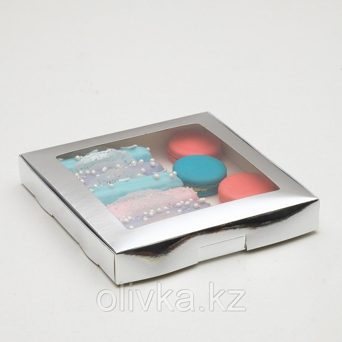 Коробка картонная, с окном, серебрянная, 21 х 21 х 3 см - фото 1 - id-p113254566
