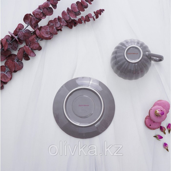 Чайная пара фарфоровая Доляна «Вивьен», 2 предмета: чашка 200 мл, блюдце d=15 см, цвет серый - фото 6 - id-p113254573