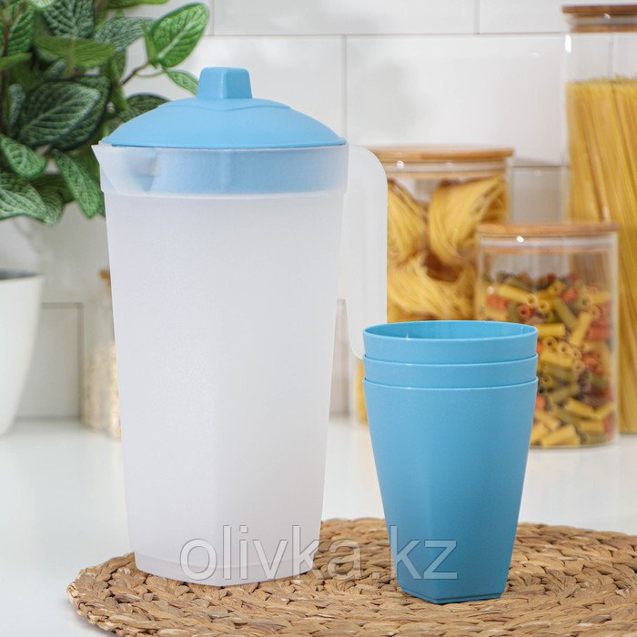 Набор для напитков пластиковый, 4 предмета, Кувшин 2 л, 3 стакана 500 мл, 20×12×26 см, цвет голубой - фото 8 - id-p113266541