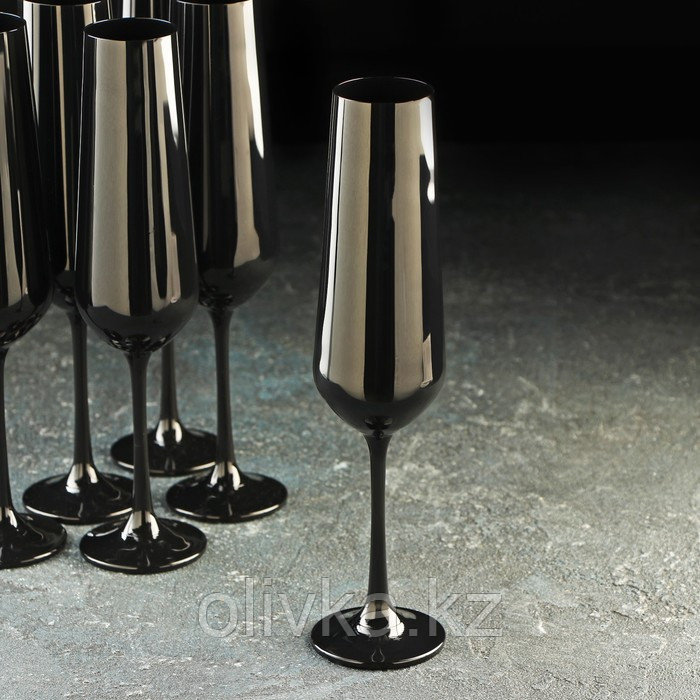 Набор бокалов для шампанского «Сандра», 200 мл, 6 шт, цвет чёрный - фото 2 - id-p113268117