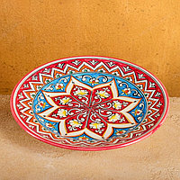 Тарелка Риштанская Керамика "Цветы", 23 см, красный