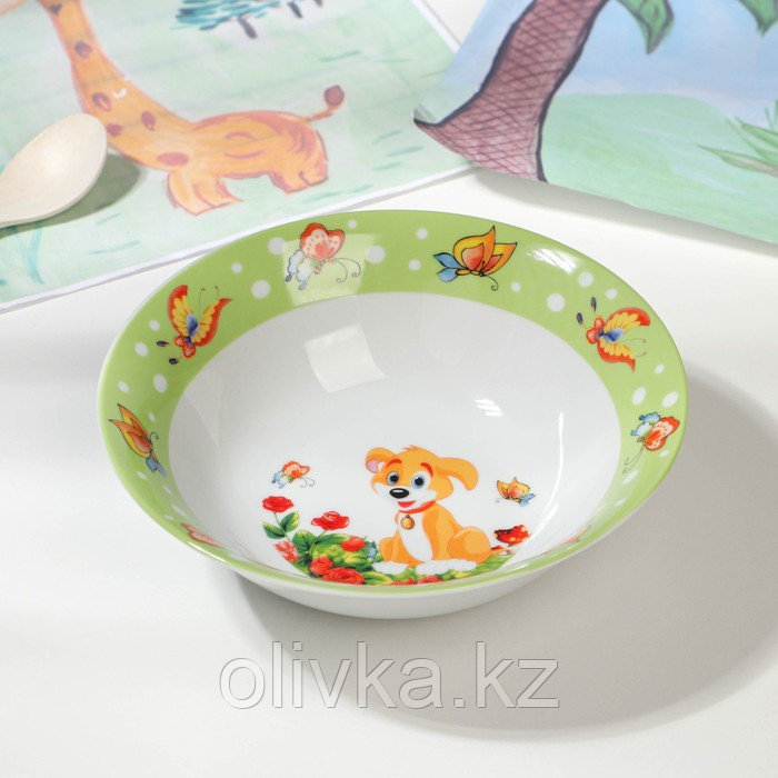 Набор детской посуды из керамики Доляна «Щенок», 3 предмета: кружка 230 мл, миска 400 мл, тарелка d=18 см - фото 5 - id-p113251943