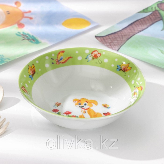 Набор детской посуды из керамики Доляна «Щенок», 3 предмета: кружка 230 мл, миска 400 мл, тарелка d=18 см - фото 6 - id-p113251943