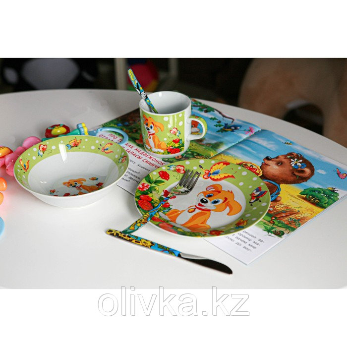 Набор детской посуды из керамики Доляна «Щенок», 3 предмета: кружка 230 мл, миска 400 мл, тарелка d=18 см - фото 9 - id-p113251943