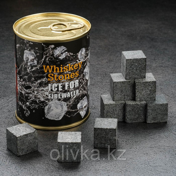 Набор камней для виски "ICE", в консервной банке, натуральный стеатит, 9 шт - фото 1 - id-p113263975
