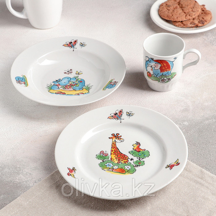 Набор посуды «Зоопарк»», 3 предмета: тарелка d=20 см, миска d=20 см, кружка 210 мл - фото 1 - id-p113254579