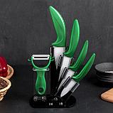 Набор кухонный «Сочная зелень», 5 предметов: 4 ножа 7,5 см, 10 см, 13 см, 15 см, овощечистка, на подставке,, фото 10