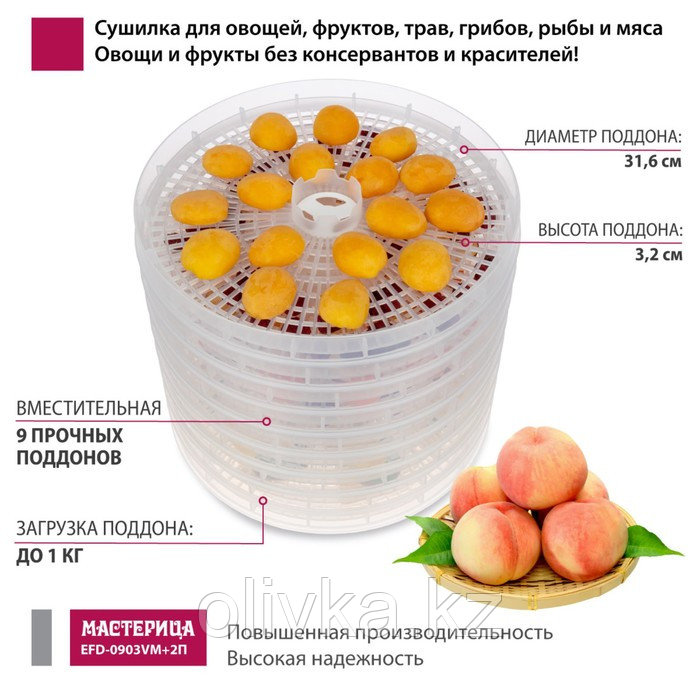 Сушилка для овощей и фруктов « Мастерица EFD-0903VM», 280 Вт, 9 ярусов, прозрачный - фото 4 - id-p113271974