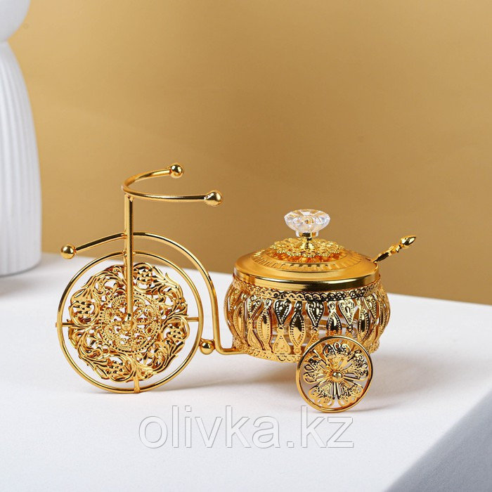 Сахарница «Велосипед», 220 мл, 22×13×13 см, с ложкой, цвет золотой - фото 1 - id-p113263983