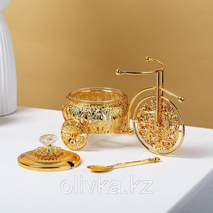 Сахарница «Велосипед», 220 мл, 22×13×13 см, с ложкой, цвет золотой - фото 2 - id-p113263983