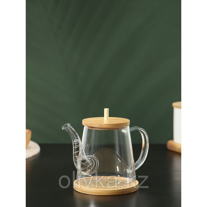 Чайник заварочный стеклянный с бамбуковой крышкой и металлическим фильтром BellaTenero «Бамбук», 600 мл, - фото 3 - id-p113270040