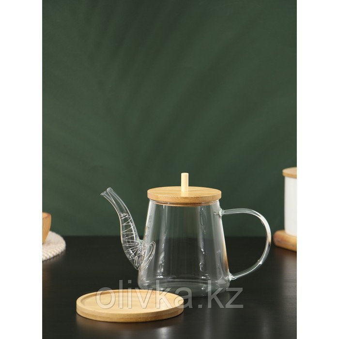 Чайник заварочный стеклянный с бамбуковой крышкой и металлическим фильтром BellaTenero «Бамбук», 600 мл, - фото 4 - id-p113270040