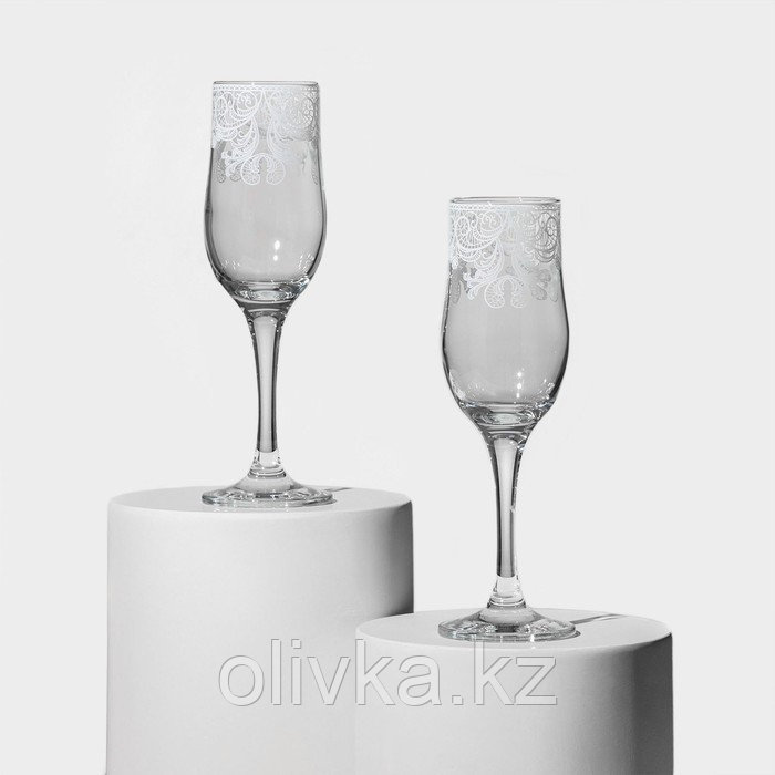 Набор бокалов для шампанского «Кружево», 200 мл, диаметр 5,3 см, высота 20,5 см, 2 шт - фото 1 - id-p113258859