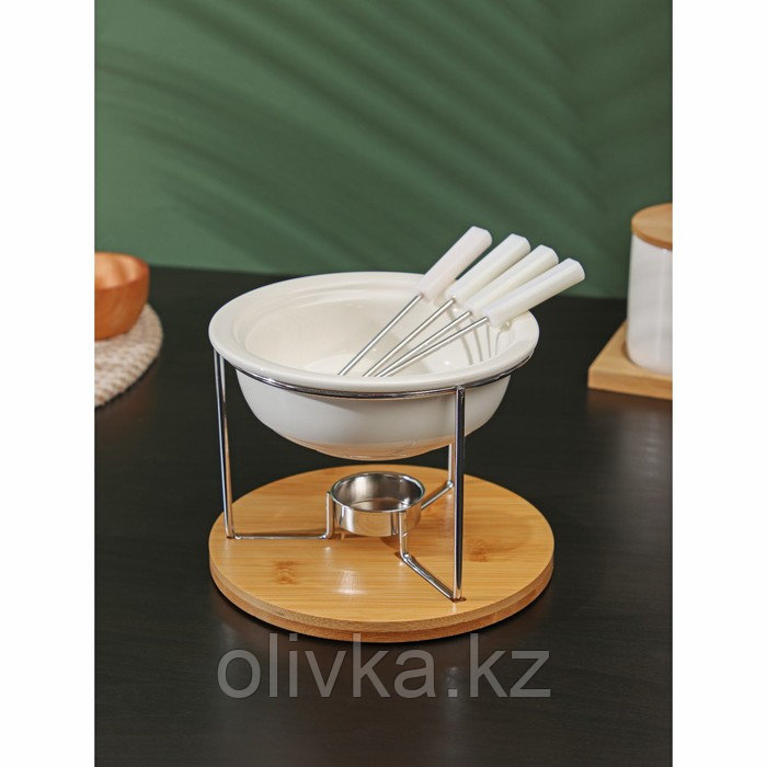Набор для фондю керамический BellaTenero, 5 предметов: чаша 350 мл, 4 шпажки, цвет белый - фото 6 - id-p113271978