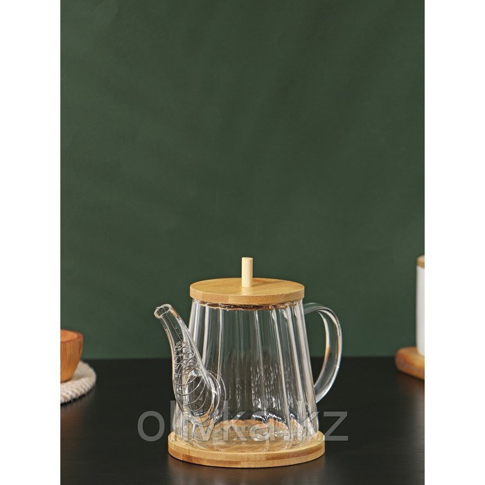 Чайник заварочный стеклянный с бамбуковой крышкой и металлическим фильтром BellaTenero «Эко», 550 мл, - фото 3 - id-p113270049