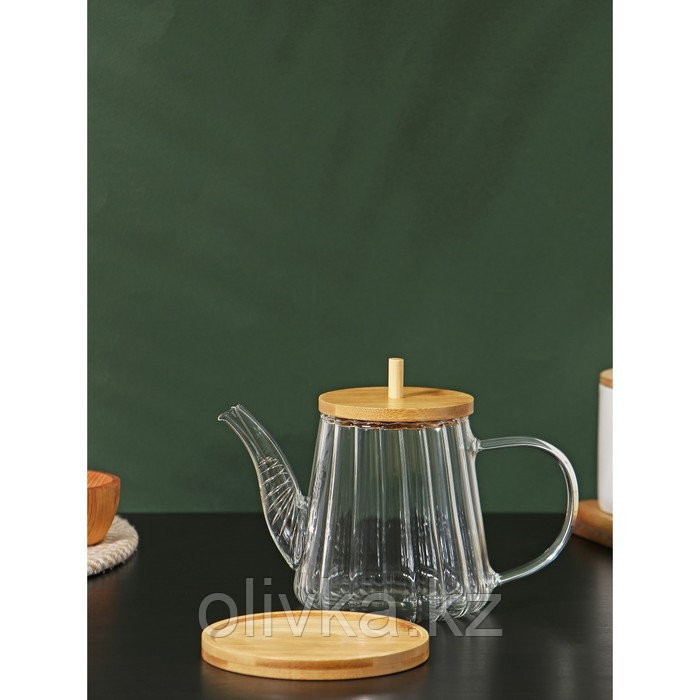 Чайник заварочный стеклянный с бамбуковой крышкой и металлическим фильтром BellaTenero «Эко», 550 мл, - фото 4 - id-p113270049