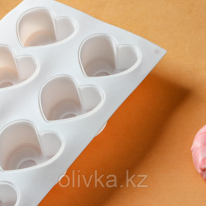 Форма силиконовая для муссовых десертов Доляна «Сердце», 29×17×4,3 см, ячейка 5,5×6,2×3,5 см, цвет белый - фото 5 - id-p113270052