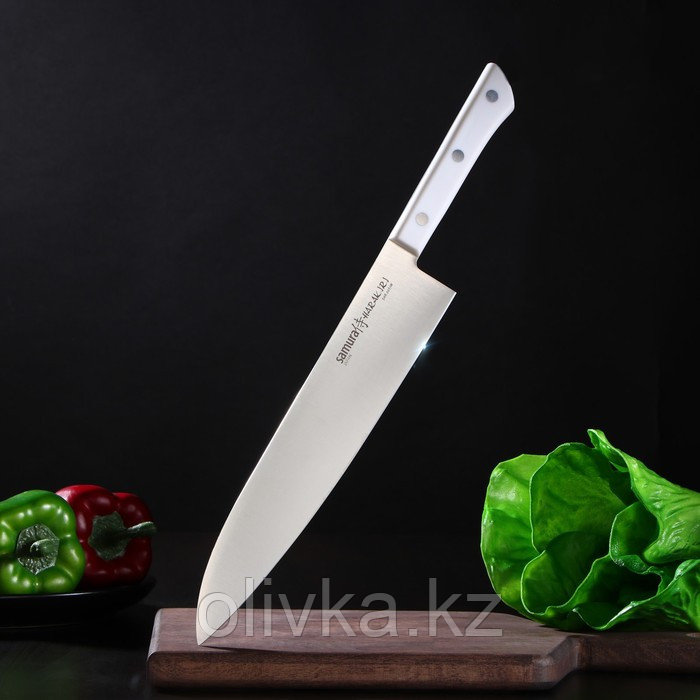 Нож кухонный Samura HARAKIRI, шеф, лезвие 24 см, белая рукоять - фото 1 - id-p113252882