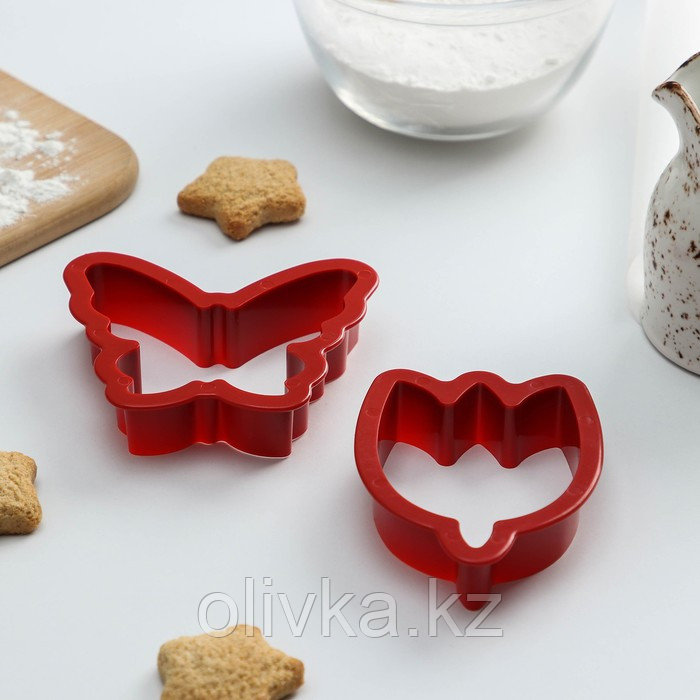 Набор форм для печенья Доляна «Лето», 2 шт, бабочка 8×7×2, тюльпан 8×5,5×2 см, цвет красный - фото 2 - id-p113264866