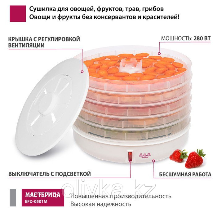 Сушилка для овощей и фруктов «Мастерица EFD-0501M», 125 Вт, 5 ярусов - фото 2 - id-p113272009