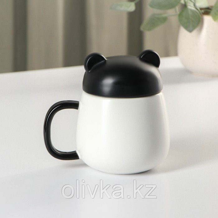 Кружка керамическая с пластиковой крышкой «Панда», 400 мл, цвет белый и чёрный - фото 4 - id-p113274836