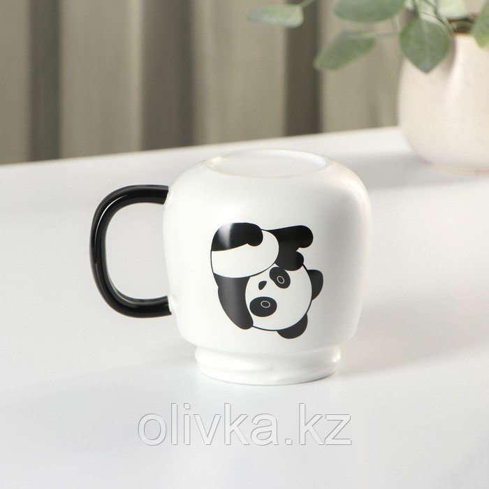 Кружка керамическая с пластиковой крышкой «Панда», 400 мл, цвет белый и чёрный - фото 5 - id-p113274836