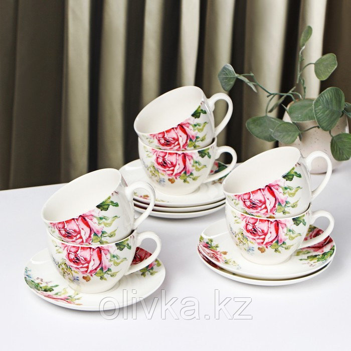 Сервиз фарфоровый чайный Доляна «Роза», 12 предметов: чашка 250 мл, блюдце d=15 см - фото 10 - id-p113257296