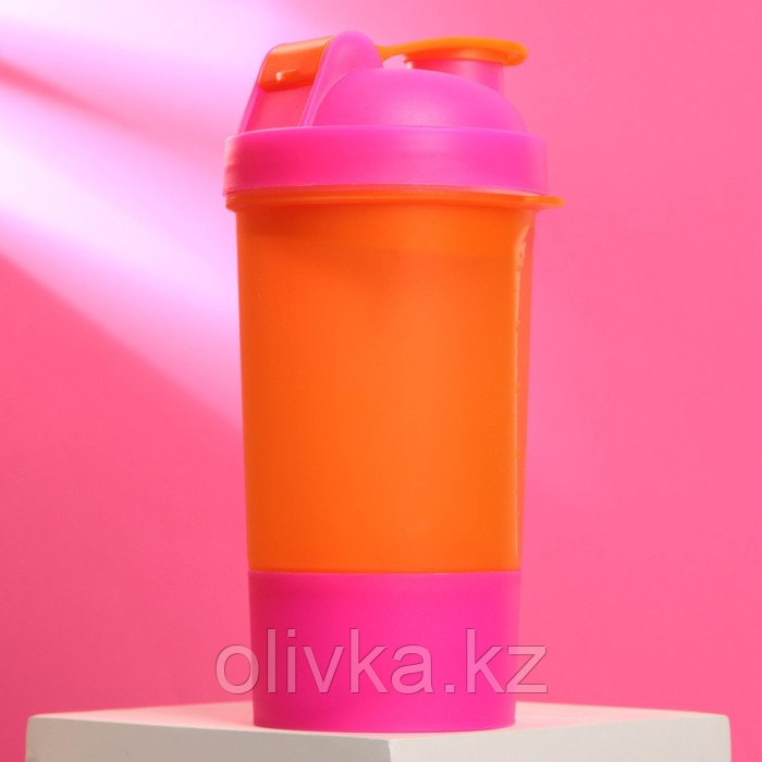 Шейкер спортивный с чашей под протеин, орнанжево-розовый, 500 мл - фото 6 - id-p113256483