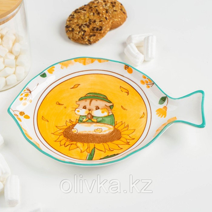 Блюдо керамическое «Бурундук», 23×16 см, цвет оранжевый - фото 1 - id-p113259757