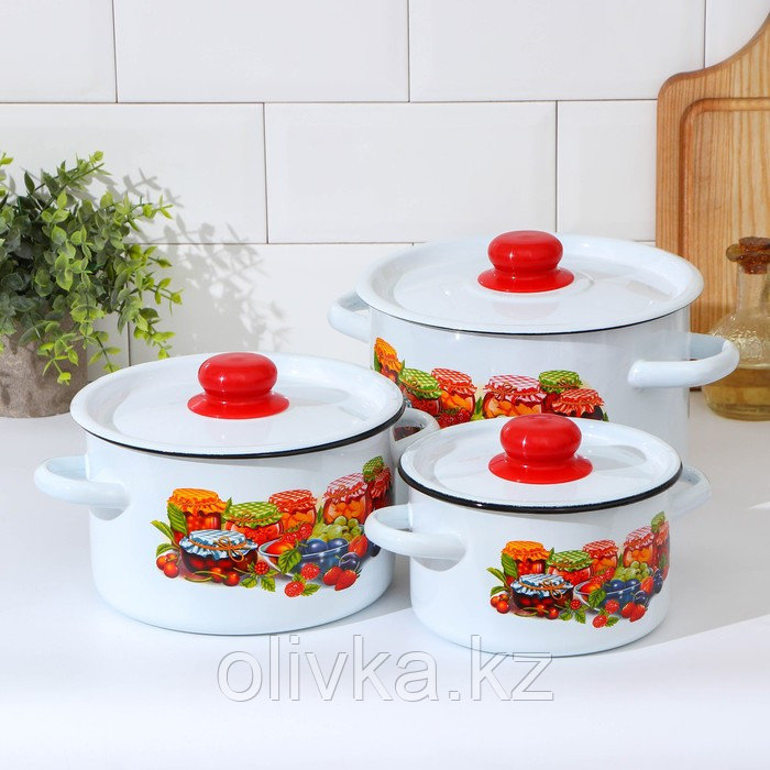 Набор посуды «Варенье», 3 предмета: 1,5 л, 2,9 л,4,5 л, индукция, цвет белый - фото 1 - id-p113258137