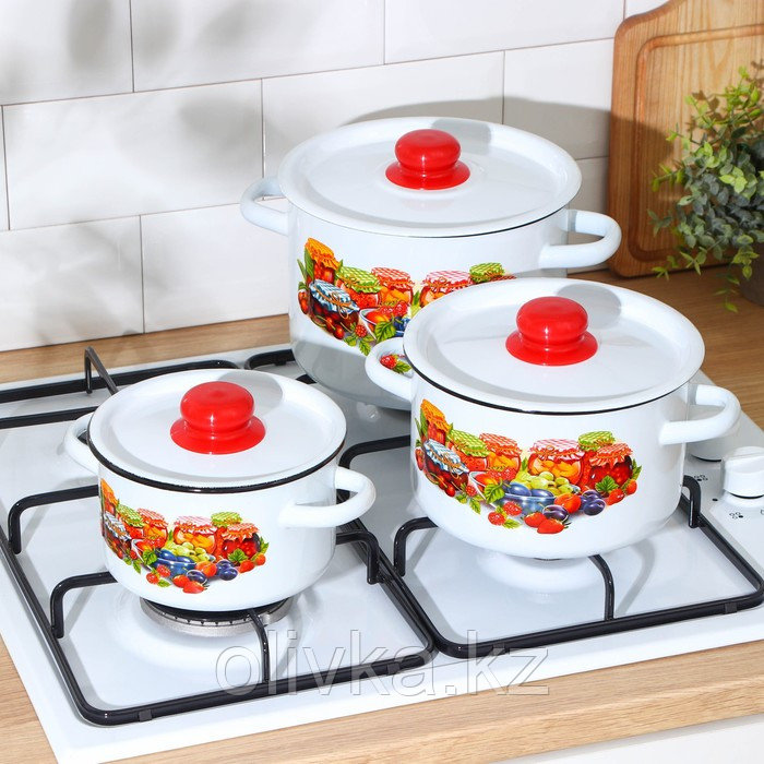 Набор посуды «Варенье», 3 предмета: 1,5 л, 2,9 л,4,5 л, индукция, цвет белый - фото 4 - id-p113258137