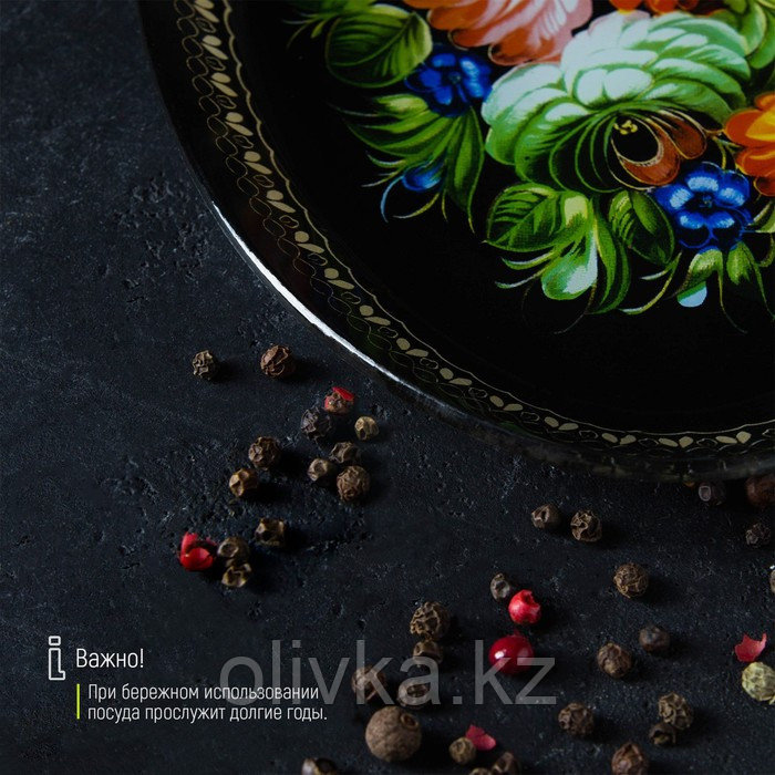 Блюдо стеклянное сервировочное овальное Доляна «Народные мотивы», 24,5×15 см, цвет чёрный - фото 5 - id-p113255507