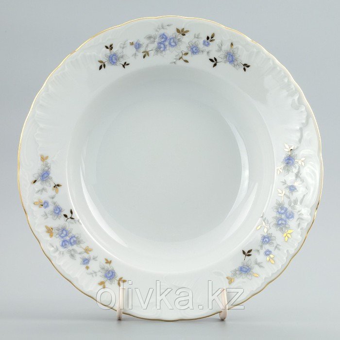 Тарелка глубокая 22.5 см, Rococo, декор «Голубые цветы, отводка золото» - фото 1 - id-p113265775