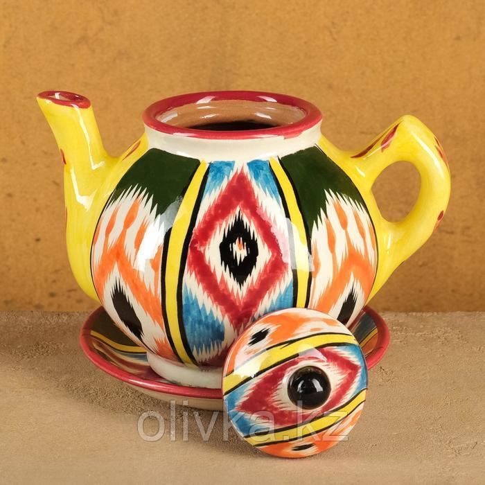 Набор чайный Риштанская керамика "Атлас №3", 9 предметов (чайник 0,8л, пиалы 0,2л) - фото 3 - id-p113260660