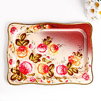 Поднос жостовский "Розы", розовый, с авторской росписью, 37х27 см