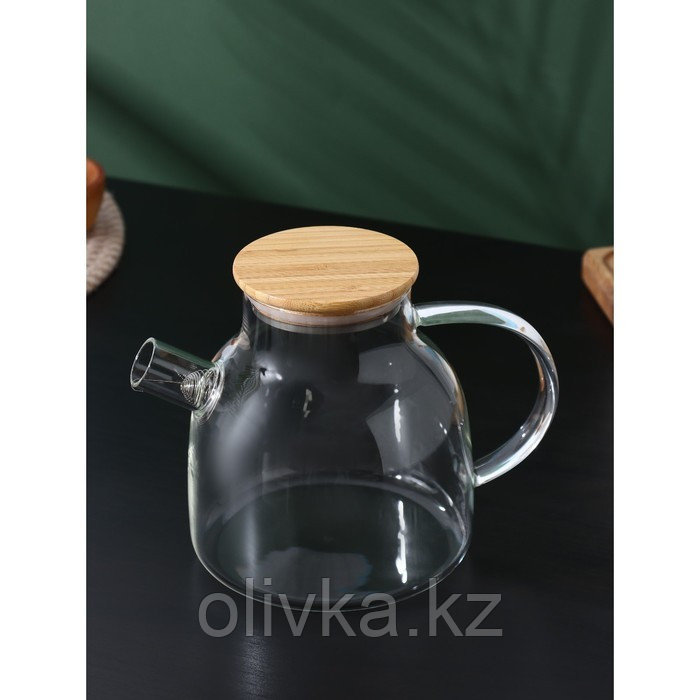 Чайник заварочный стеклянный с бамбуковой крышкой и металлическим фильтром BellaTenero «Эко», 1,2 л - фото 5 - id-p113270104
