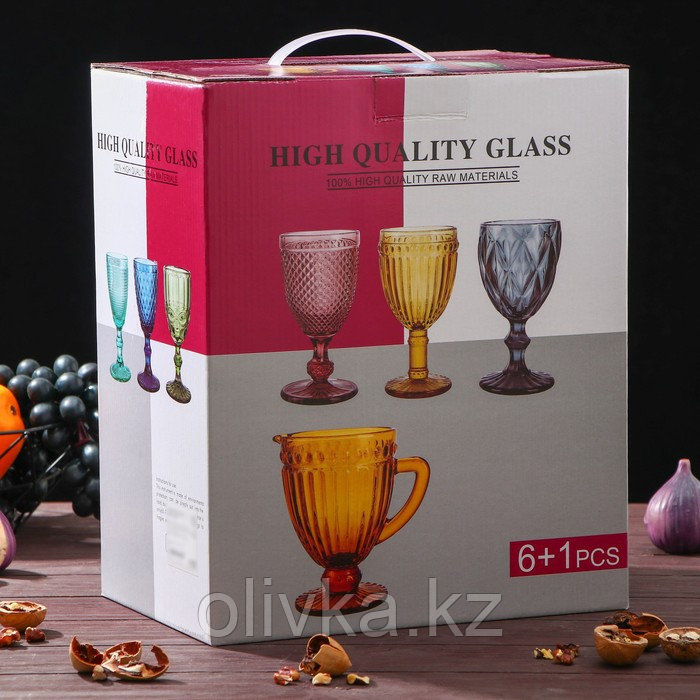 Набор для напитков из стекла «Круиз», 7 предметов: кувшин 1,1 л, 6 бокалов 300 мл, цвет золотой - фото 6 - id-p113265786