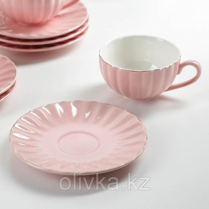 Сервиз фарфоровый чайный Доляна «Вивьен», 12 предметов: 6 чашек 200 мл, 6 блюдец d=15 см, цвет розовый - фото 2 - id-p113254662