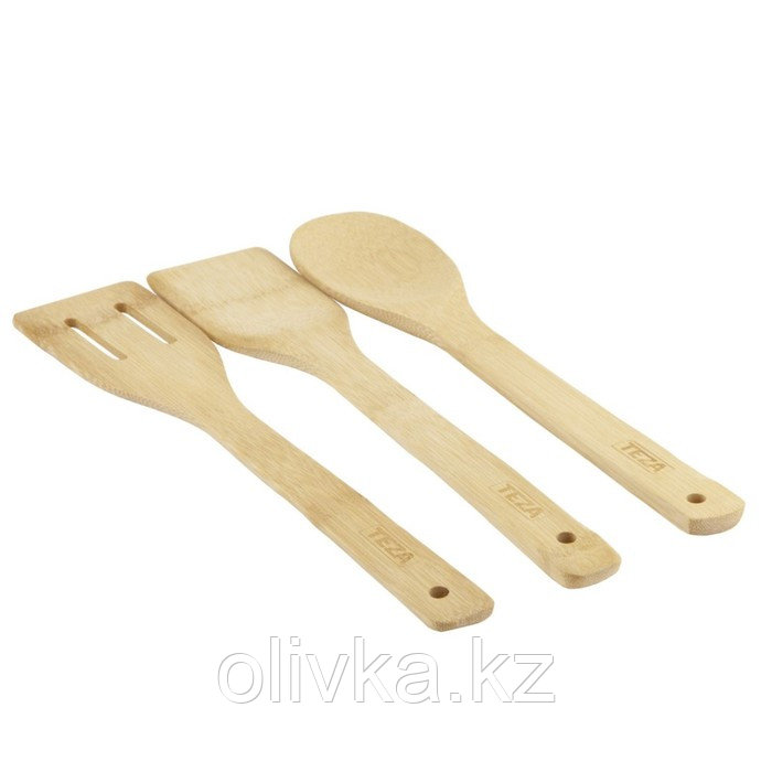 Набор 3 предмета: лопатка прямая, лопатка с прорезями, ложка, 30x6 см, бамбук - фото 1 - id-p113274863