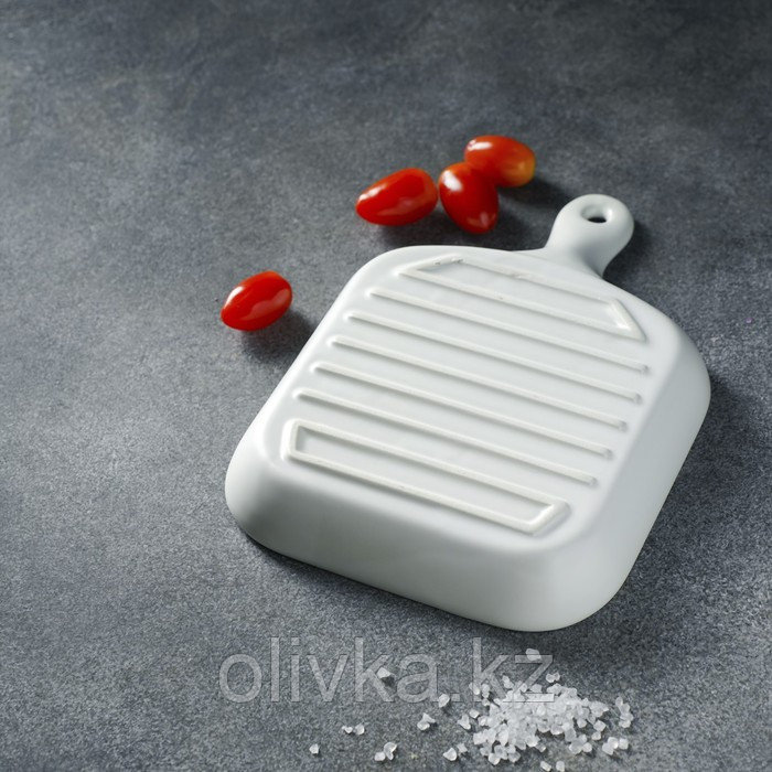 Блюдо из жаропрочной керамики для подачи Доляна «Сковорода-гриль», 23×16×3 см, цвет белый - фото 5 - id-p113252023