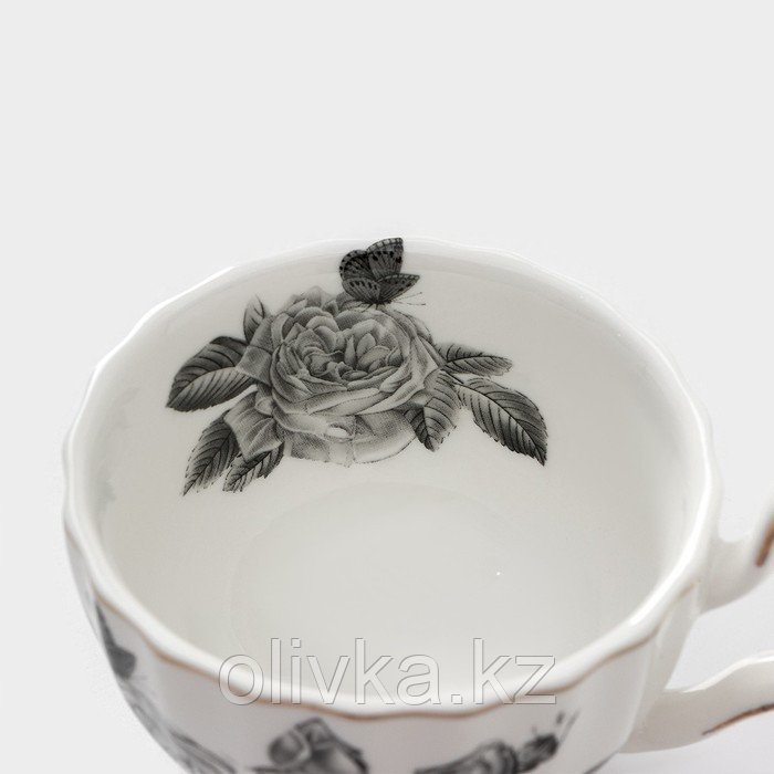 Сервиз фарфоровый чайный Black rose, 12 предметов: 6 кружек 220 мл, 6 блюдец d=15 см, цвет белый - фото 5 - id-p113277194