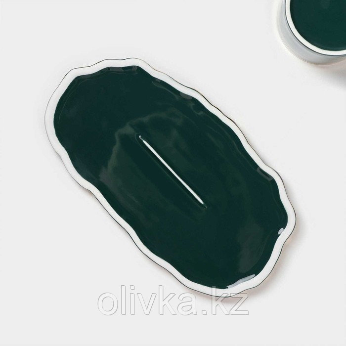 Чайная пара керамическая «Роскошь», 3 предмета: кружка 250 мл, блюдце 23,5×13 см, ложка, цвет зелёный - фото 7 - id-p113277195