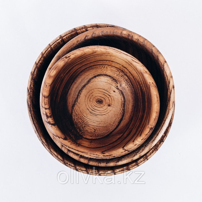 Набор деревянных тарелок из натурального вяза Magistro, 3 шт: 15×6,3, 12,5×6,1, 10,5×5,9 см, цвет коричневый - фото 4 - id-p113256516