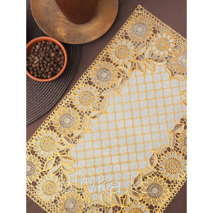Салфетка ажурная для стола ПВХ «Подсолнухи», 45×30 см, цвет золотой - фото 5 - id-p113243782