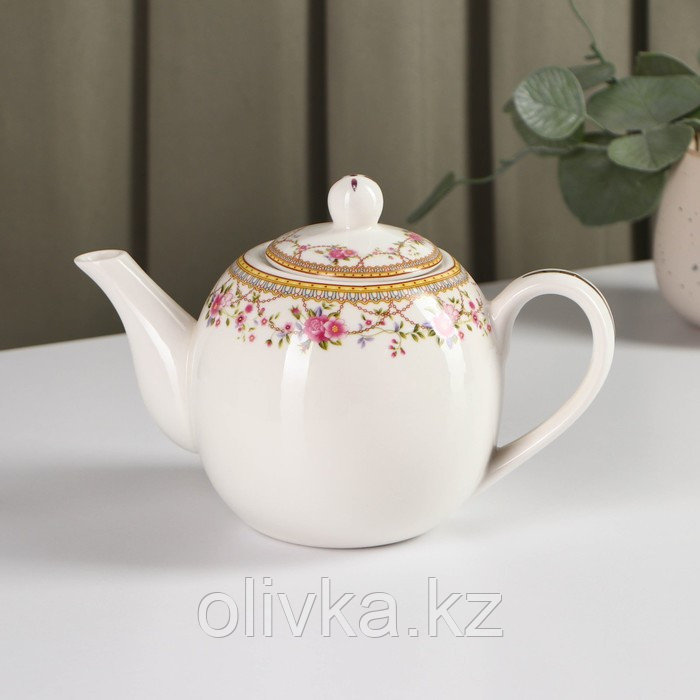 Чайник фарфоровый заварочный Доляна «Розали», 800 мл, цвет белый - фото 1 - id-p113252039