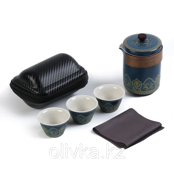 Набор для чайной церемонии 5 предметов на 3 персоны: чашка 50 мл, чайник 280 мл, синий - фото 2 - id-p113277198