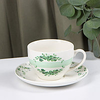 Чайная пара фарфоровая Доляна «Эвкалипт», 2 предмета: чашка 280 мл, блюдце d=15 см