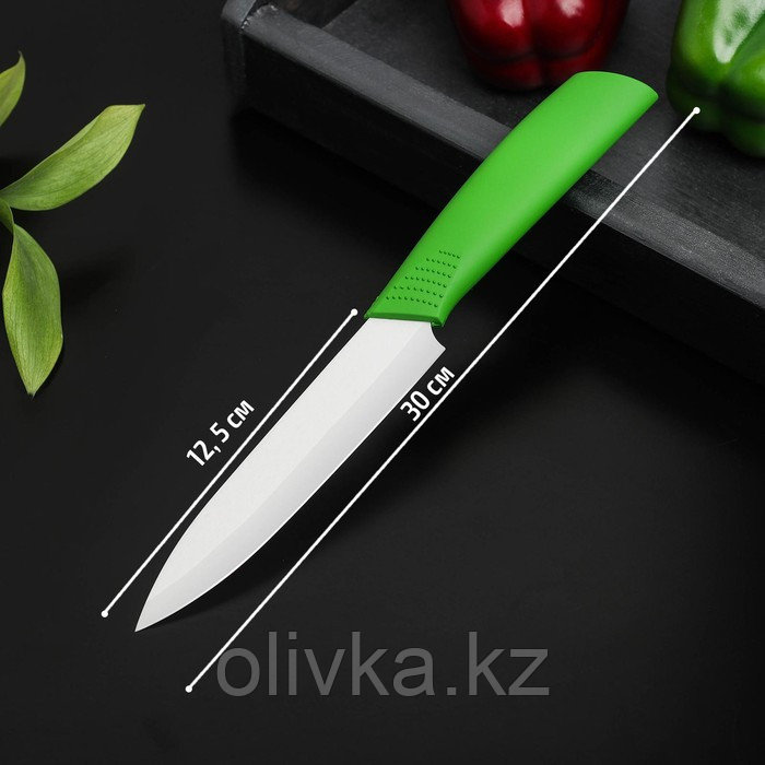 Нож керамический Доляна «Симпл», лезвие 12,5 см, ручка soft touch, цвет зелёный - фото 1 - id-p113258947