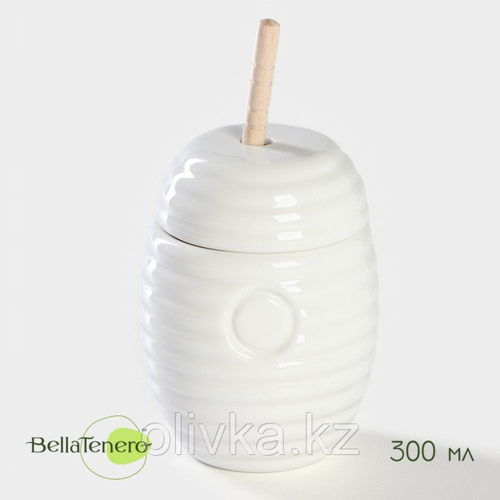 Ёмкость фарфоровая для мёда с ложкой BellaTenero, 300 мл, цвет белый - фото 1 - id-p113244725