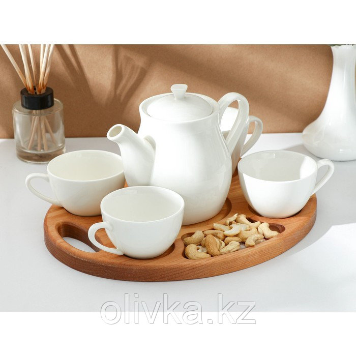 Поднос для чая на 4 персоны Adelica, 32×26×1,8 см, массив берёзы, пропитано минеральным маслом - фото 1 - id-p113265839